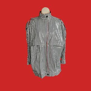 Vintage 80s Kenn Sporn for Wippette Black Houndstooth Vinyl Raincoat Size Large